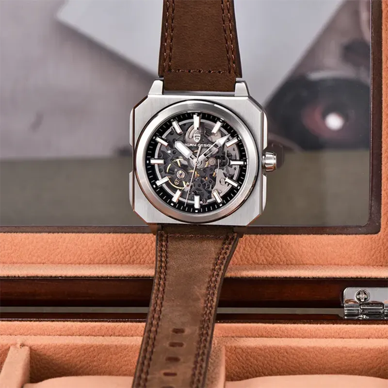 Pagani Design Skeleton Dial PU Leather Men's Watch- PD-1791